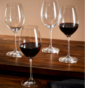wine glasses on a brown table