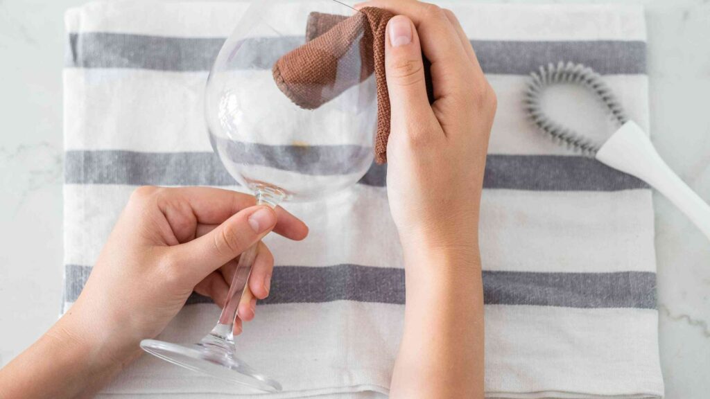 a person holding a wine glass showing the best way to clean wine glasses 