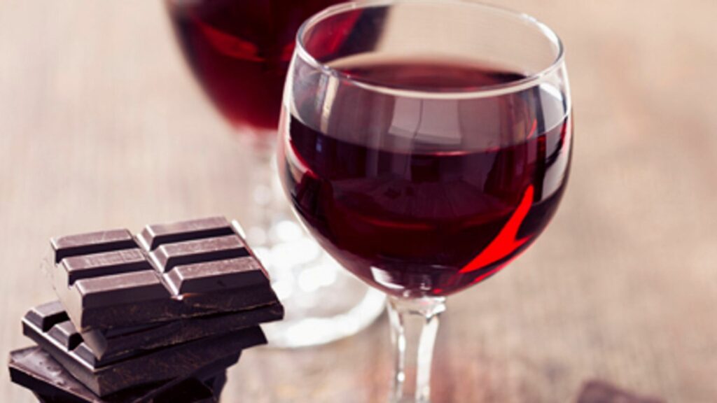 Red wine and Chocolate showing serving chocolate wine 